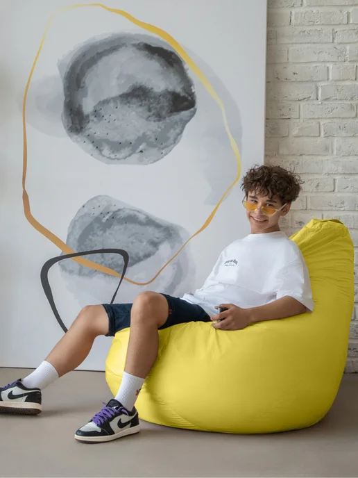 COOLPOUF Кресло-мешок Груша, Дюспо, Размер XXXL,коричневый, желтый, фото 3