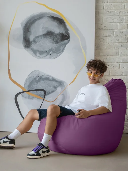 COOLPOUF Кресло-мешок Груша, Дюспо, Размер XXXL,коричневый, фиолетовый, фото 3