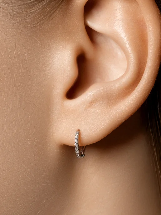 Vesna jewelry Пирсинг в ухо золото белое круглая моносерьга с бриллиантами, белый, фото 2