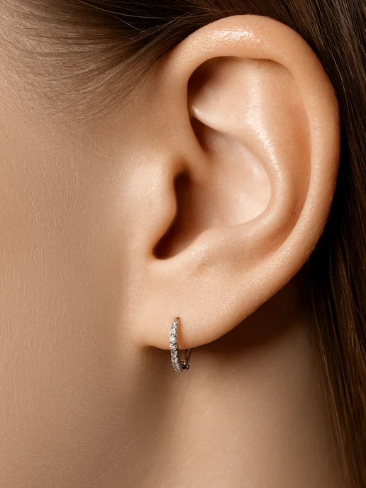 Vesna jewelry Пирсинг в ухо золото белое круглая моносерьга с бриллиантами, белый, фото 8