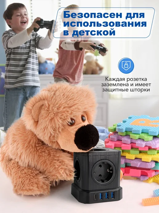 AGNI Сетевой фильтр башня 5 розеток 4000 Вт 3 USB и 1 Type-C, 4000 Вт, фото 6