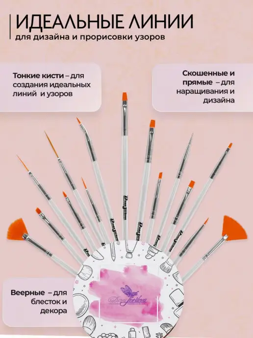 Dona Jerdona Кисти для маникюра набор профессиональный для дизайна ногтей, серый, фото 3