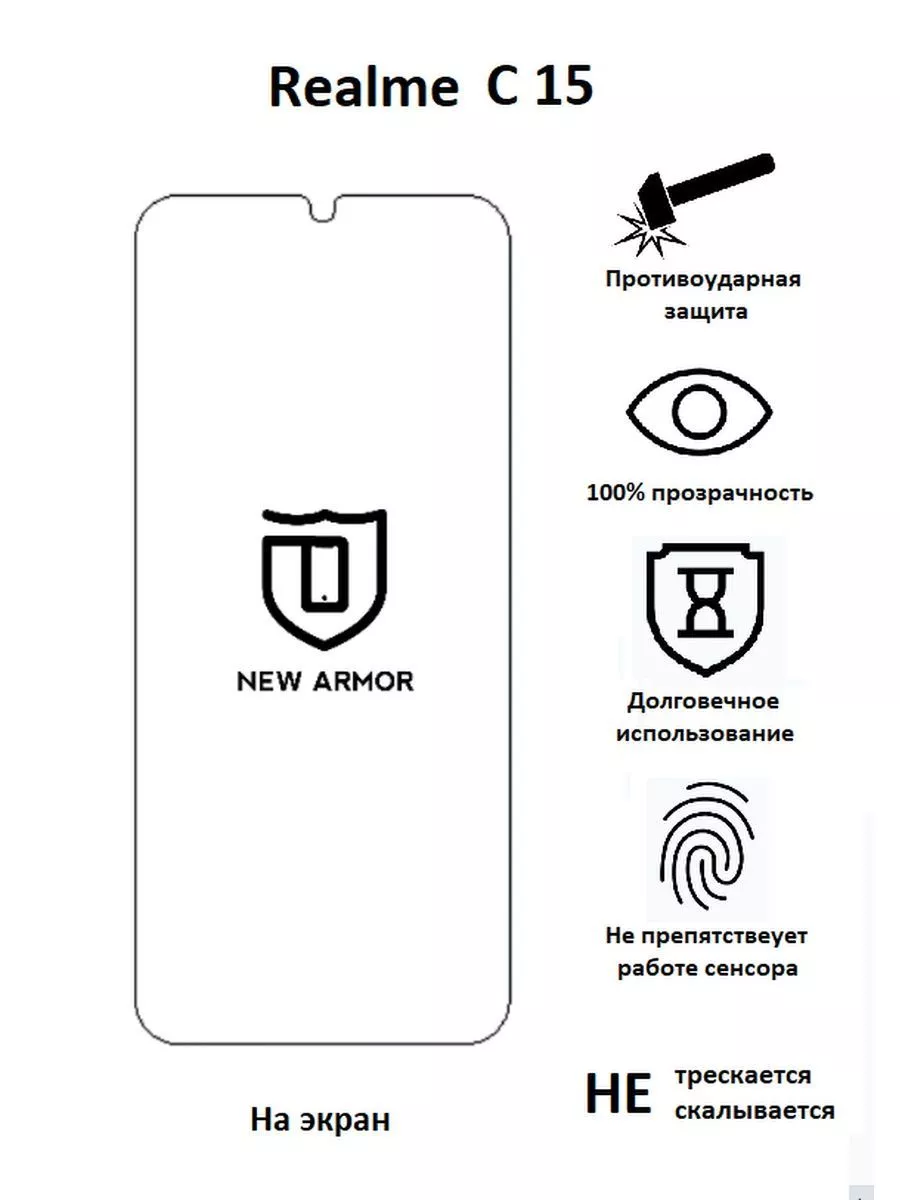 Полиуретановая защитная пленка на Realme C 15 New Armor 91053075 купить за  274 ₽ в интернет-магазине Wildberries