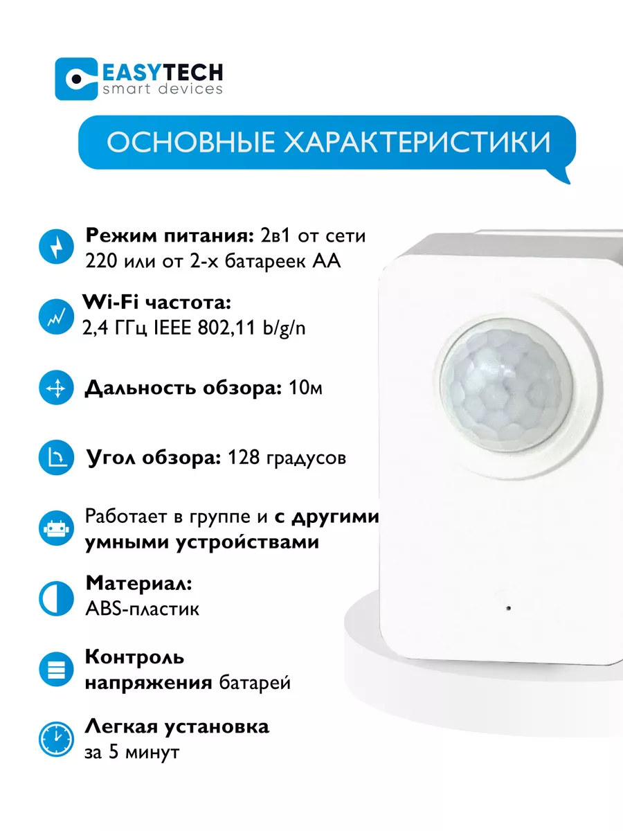 Датчик движения WiFi беспроводной потолочный Умный дом - Easy Tech 91122973  купить за 1 294 ₽ в интернет-магазине Wildberries