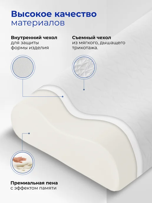 LEROY Ортопедическая подушка для сна Wave 43x67, высота 12 10 см, 38x60, фото 4