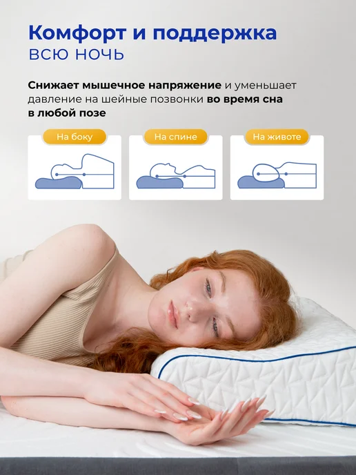 LEROY Ортопедическая подушка для сна Wave 43x67, высота 12 10 см, 38x60, фото 5