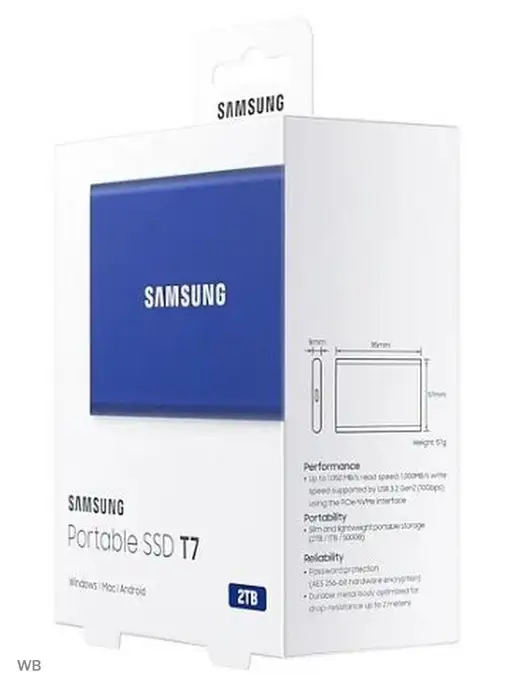 Samsung Внешний SSD T7 2 TB, синий, 2 ТБ, фото 7