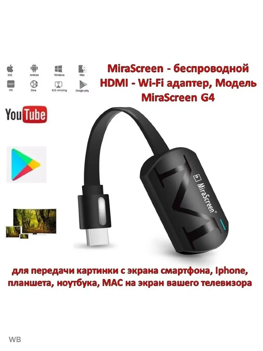 Wi-Fi адаптер для передачи картинки с телефона/MiraScreen G4 91288237  купить за 2 766 ₽ в интернет-магазине Wildberries