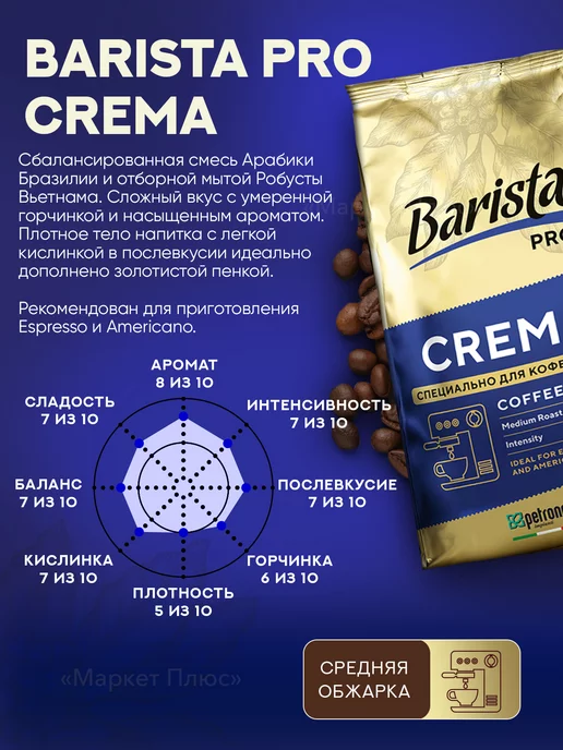 BARISTA Кофе в зернах Pro Crema 1 кг бленд арабики и робусты, 1 кг, фото 2