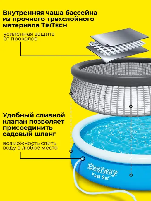Bestway Бассейн надувной большой круглый, детский и взрослый, вариант, фото 4
