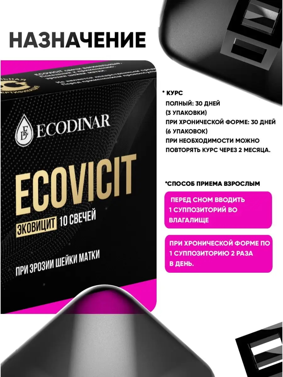 Фитосвечи «ECOVICIT» для профилактики эрозии шейки матки ECODINAR 91510506  купить за 419 ₽ в интернет-магазине Wildberries