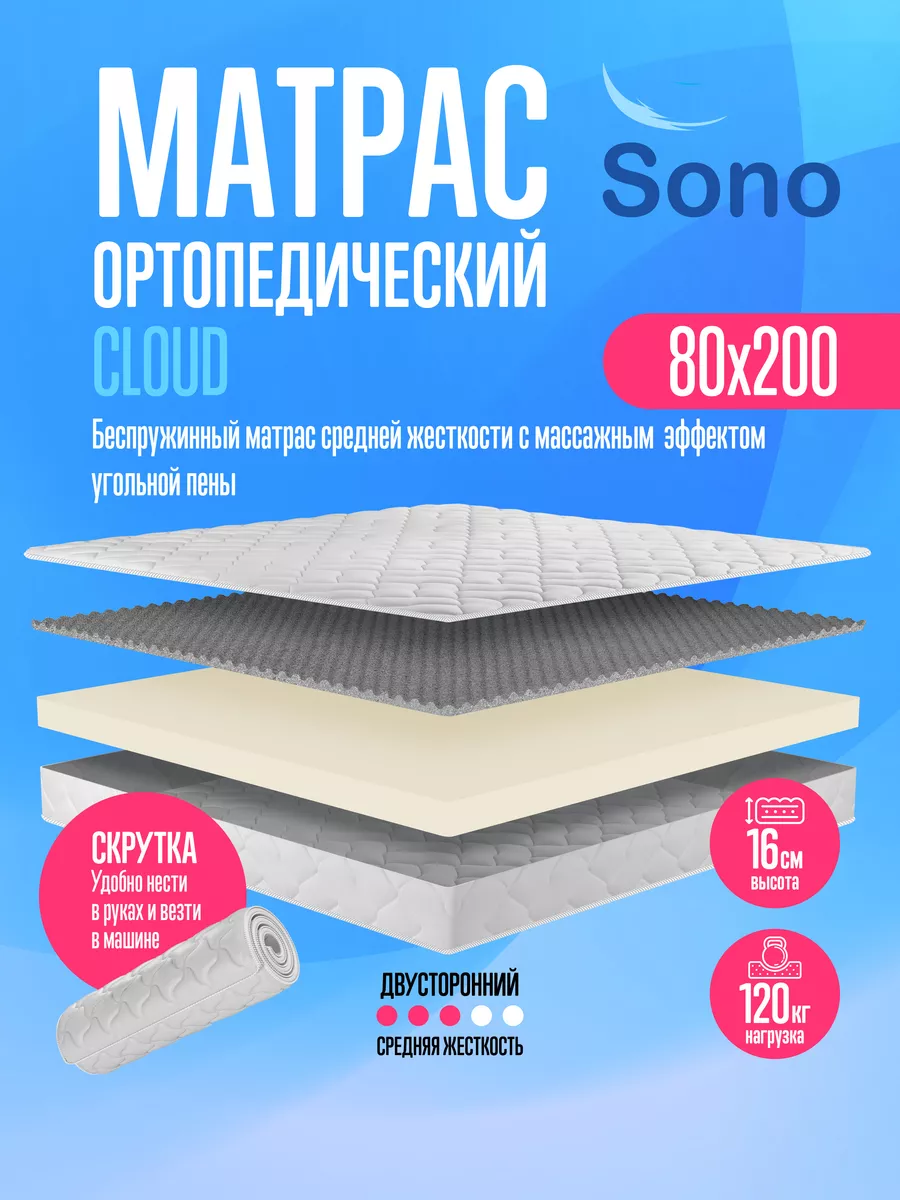 Матрас на кровать беспружинный ортопедический 80*200 SONO 91536852 купить  за 6 706 ₽ в интернет-магазине Wildberries