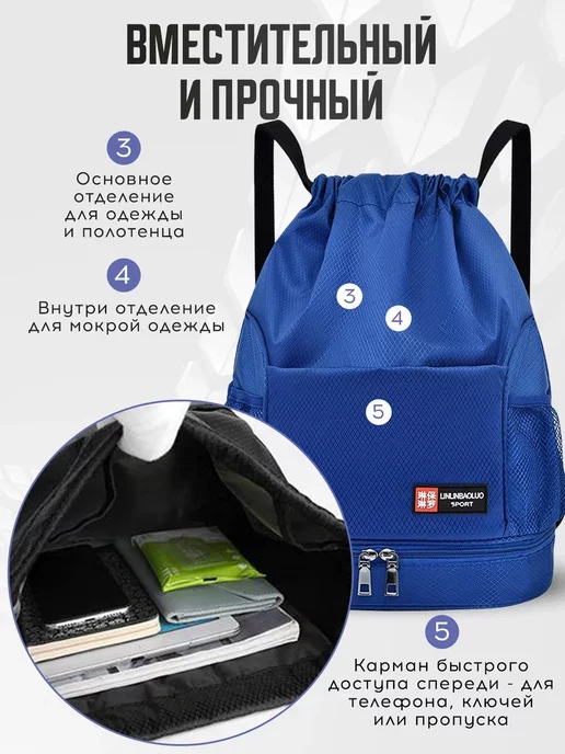 ClapBag Рюкзак спортивный сумка-мешок, синий, фото 4