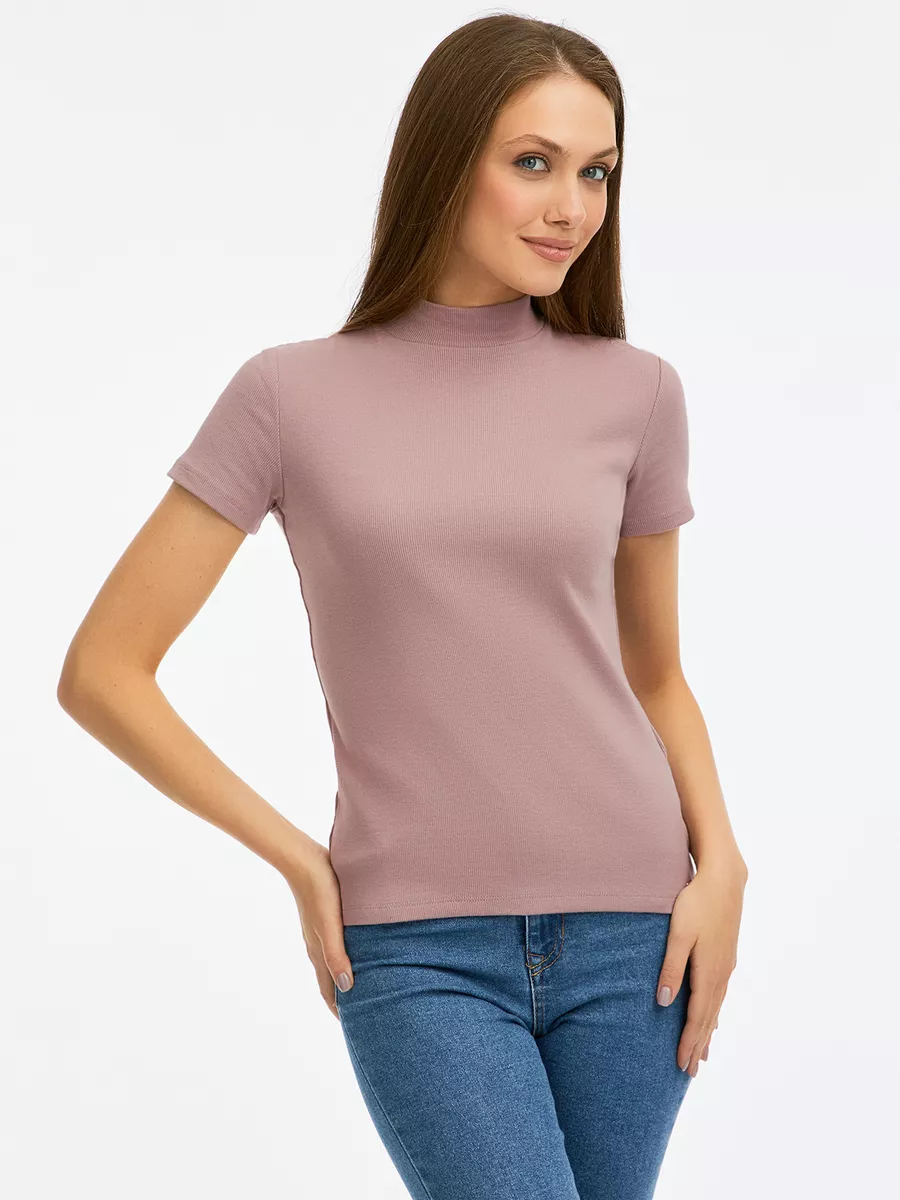  oodji Ultra Women's Short Sleeve Turtleneck Top, Pink