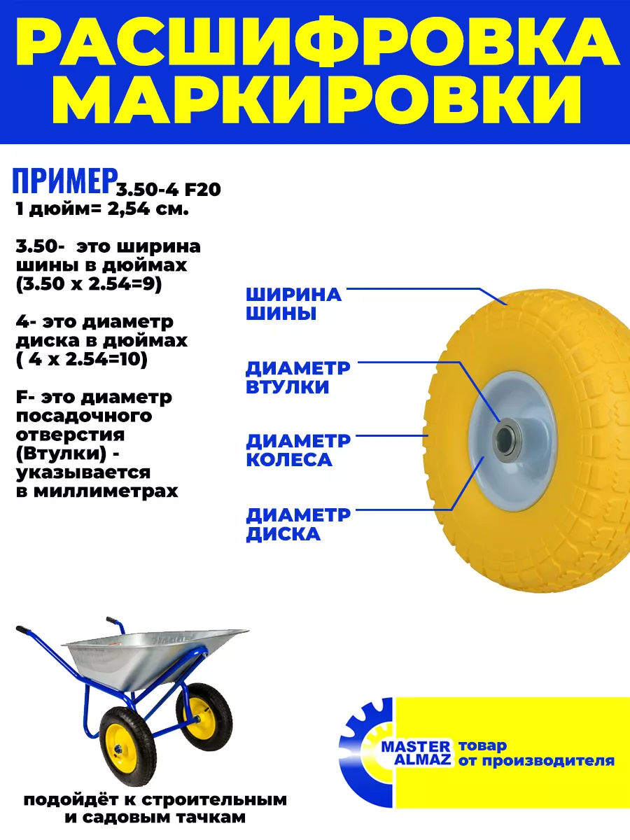 Колесо для тачки надувное 360 мм 3.25-8 втулка 20 мм. МастерАлмаз 91751271  купить за 749 ₽ в интернет-магазине Wildberries