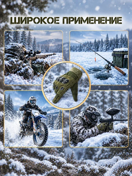 SULAITE MOTO Перчатки тактические спортивные утепленные зимние, зеленый, фото 6