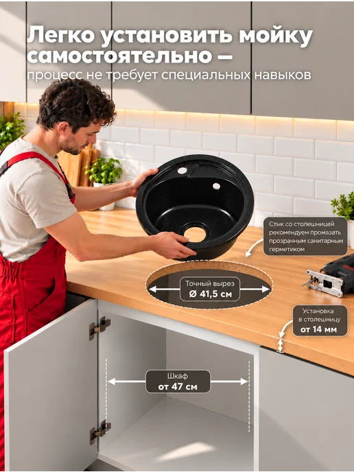 Smooth Stone Мойка для кухни каменная круглая, черный, фото 7