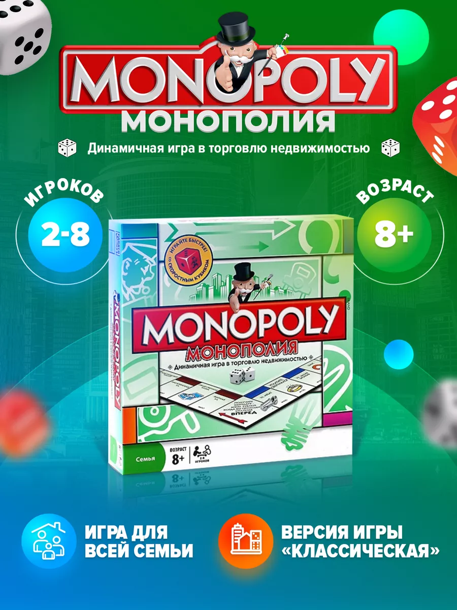 Монополия классическая настольная игра для всей семьи MONOPOLY 92042367  купить за 1 335 ₽ в интернет-магазине Wildberries