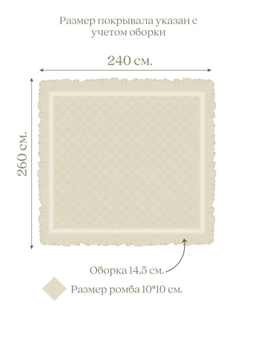 Home Flax Покрывало льняное с кружевом и рюшами 240х260 см на кровать, 240x260 см, фото 8