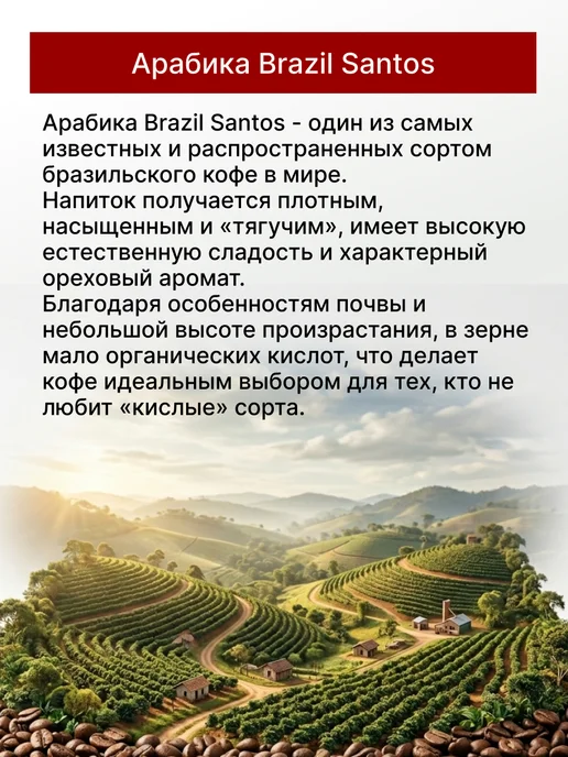 Кроплі Кавы Кофе в зернах 1 кг Бразилия Сантос, 1 кг, фото 4