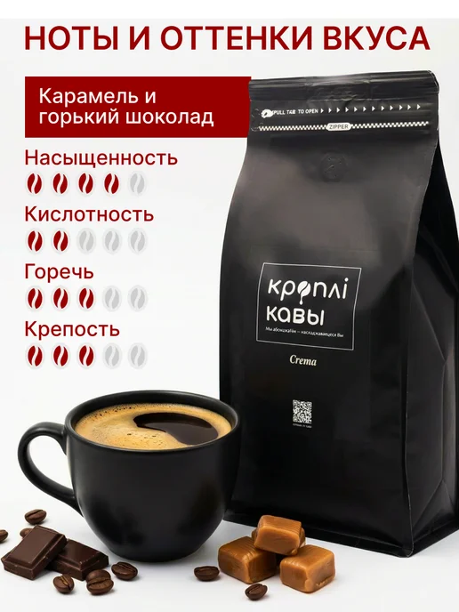 Кроплі Кавы Кофе в зернах 1 кг Crema, 1 кг, фото 2