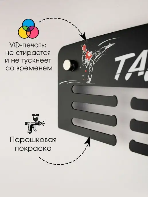 На Победе Медальница металлическая "Старт" Тхэквондо, черный, фото 3