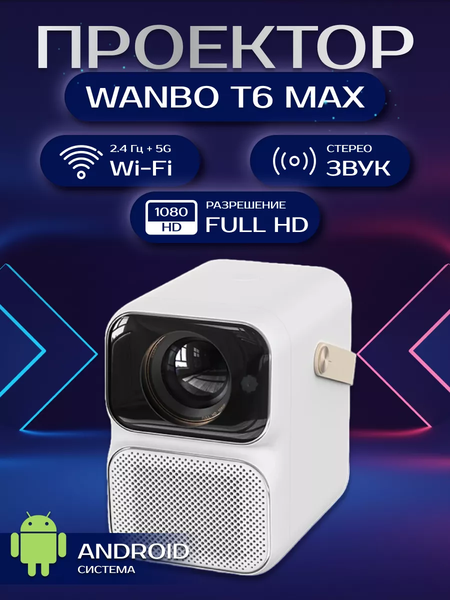 Проектор для фильмов, видеопроектор Wanbo Projector T6 MAX Xiaomi 92254452  купить в интернет-магазине Wildberries