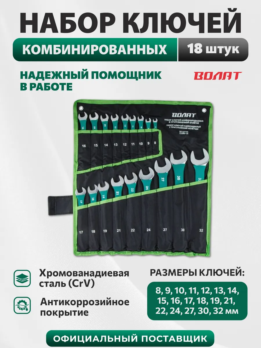 Набор ключей комбинированных универсальный 8-32 мм 18 предм.
