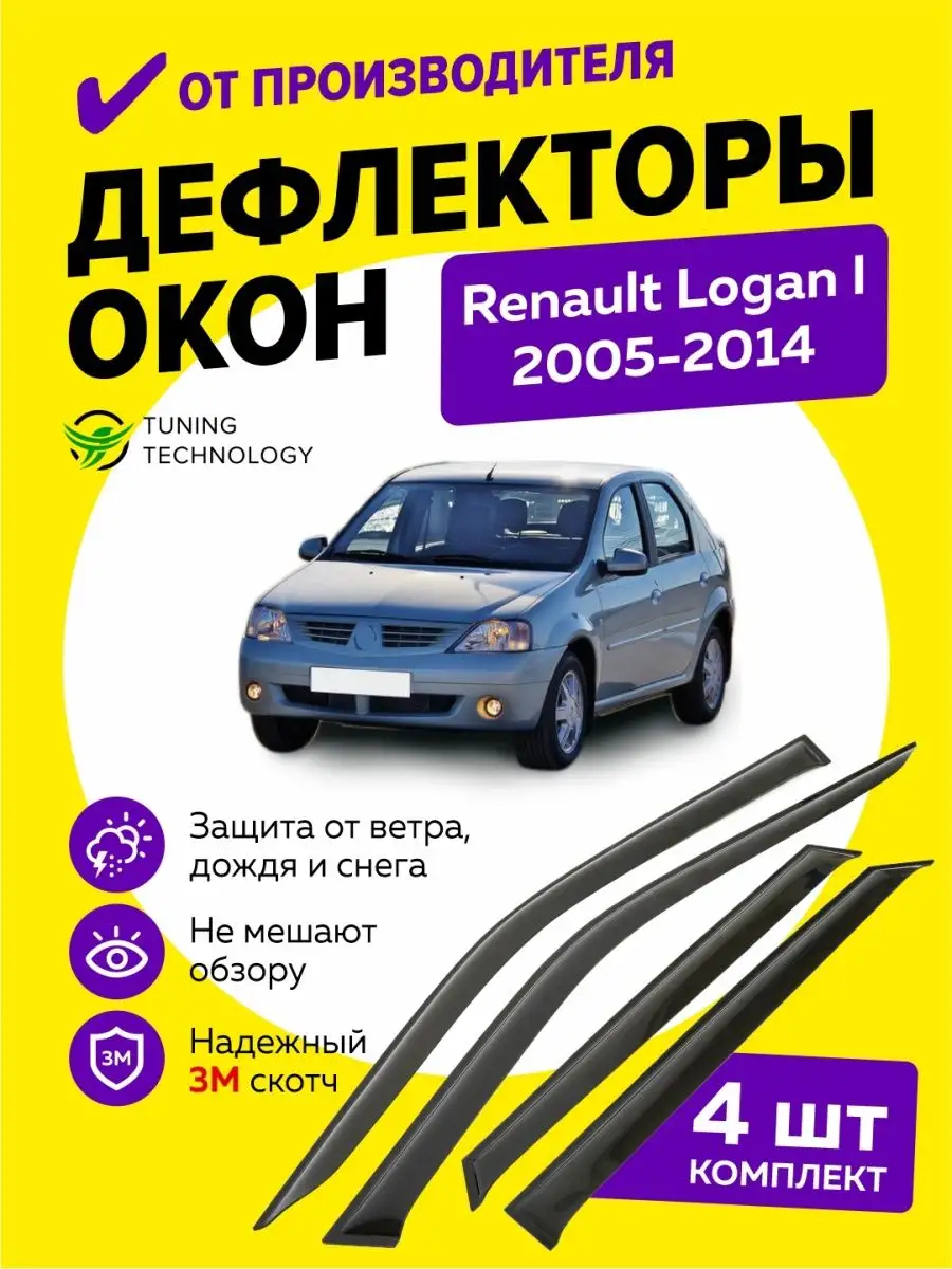 Дефлекторы боковых окон ветровики Рено Логан 1 2005-2014 Cobra Tuning Auto  92496313 купить за 1 552 ₽ в интернет-магазине Wildberries