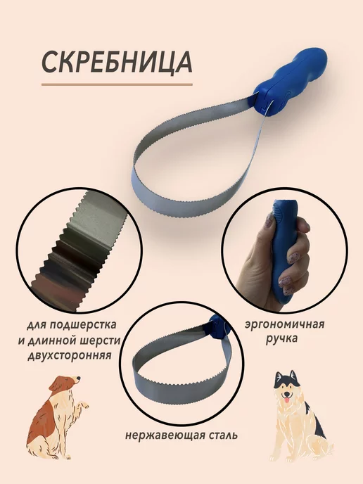Усатый мир Скребница для собак и кошек, голубой, фото 2