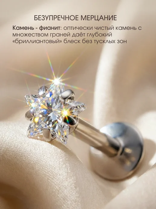 VLADI`S Пирсинг лабрет для уха серьга, серый, фото 2