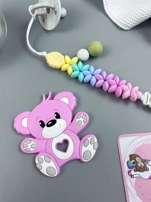 BABY WOODS Силиконовый прорезыватель для зубов, розовый, фото 3