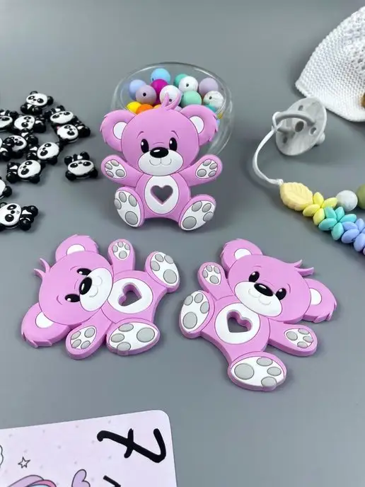 BABY WOODS Силиконовый прорезыватель для зубов, розовый, фото 4