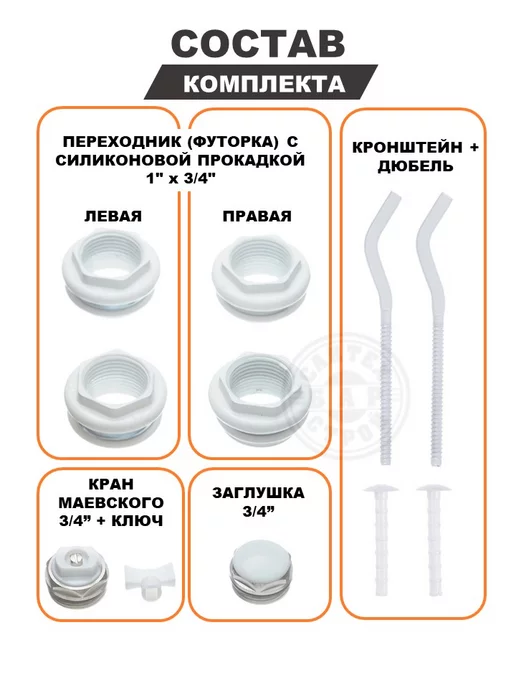 СантехБар Монтажный комплект для радиатора 3 4 с кронштейнами, белый, фото 6