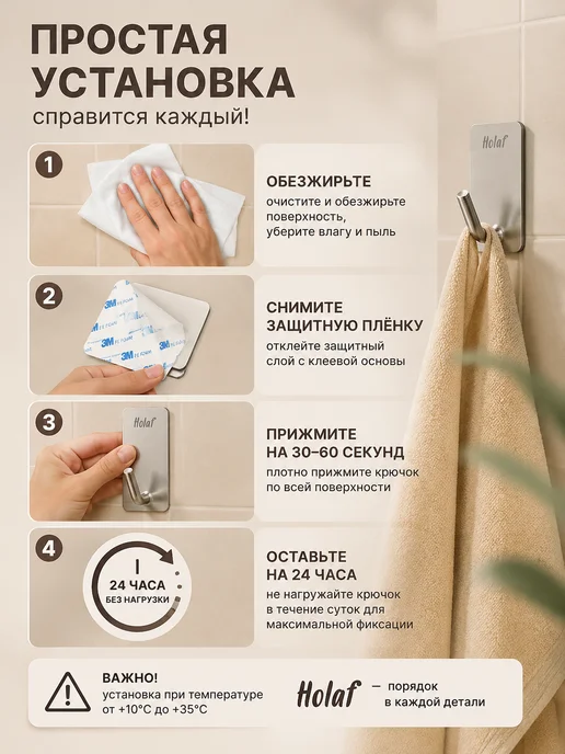Holaf Крючки самоклеящиеся настенные для кухни хранения в прихожую, серый, фото 7