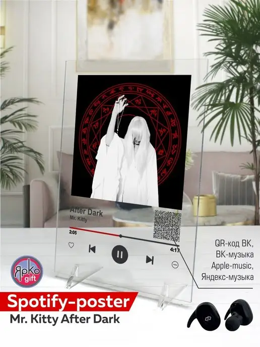 Ярко.gift Spotify постер Mr Kitty песня на стекле на подарок спотифай