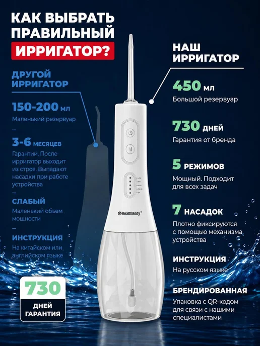 Health Body Ирригатор для зубов портативный, белый, фото 3