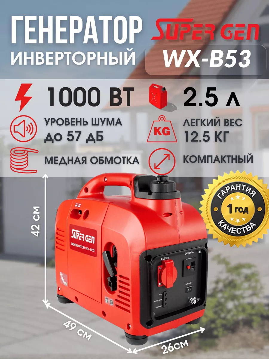 Генератор бензиновый инверторный WX-B53 1 кВт SUPERGEN 93387936 купить за  25 675 ₽ в интернет-магазине Wildberries