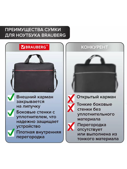 Brauberg Сумка для ноутбука 15.6 женская мужская, вариант, фото 6