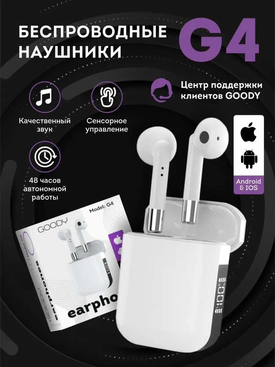 Наушники беспроводные вкладыши капельки с микрофоном в кейсе Goody 93400816  купить за 488 ₽ в интернет-магазине Wildberries