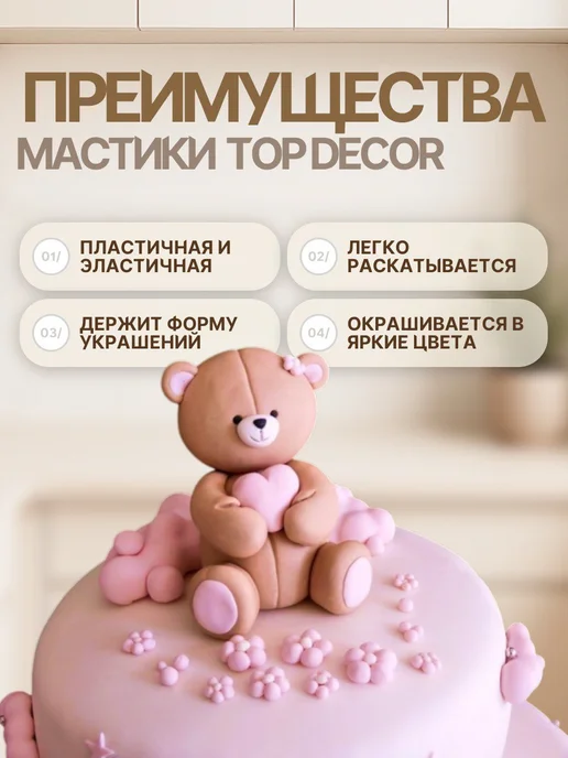 Top Decor Мастика для торта кондитерская цветочно белая 100 г, 600 г, фото 3