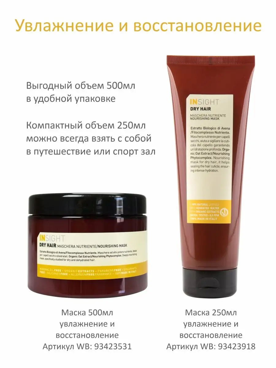 DRY HAIR Питательная маска для сухих волос, 500 мл Insight 93423531 купить  в интернет-магазине Wildberries