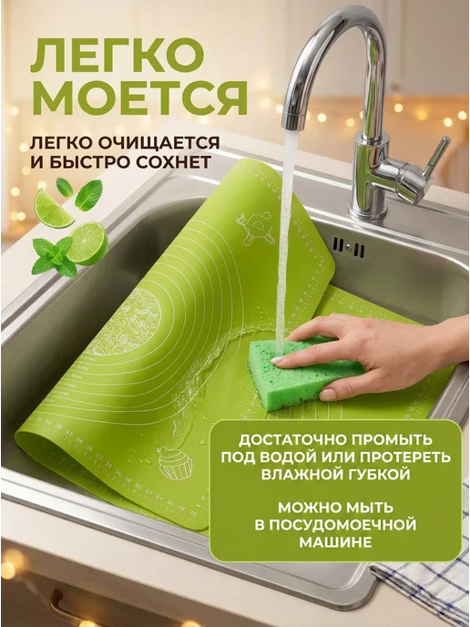 Коврик для выпечки силиконовый Коврик для теста 70 на 70, зеленый, фото 2