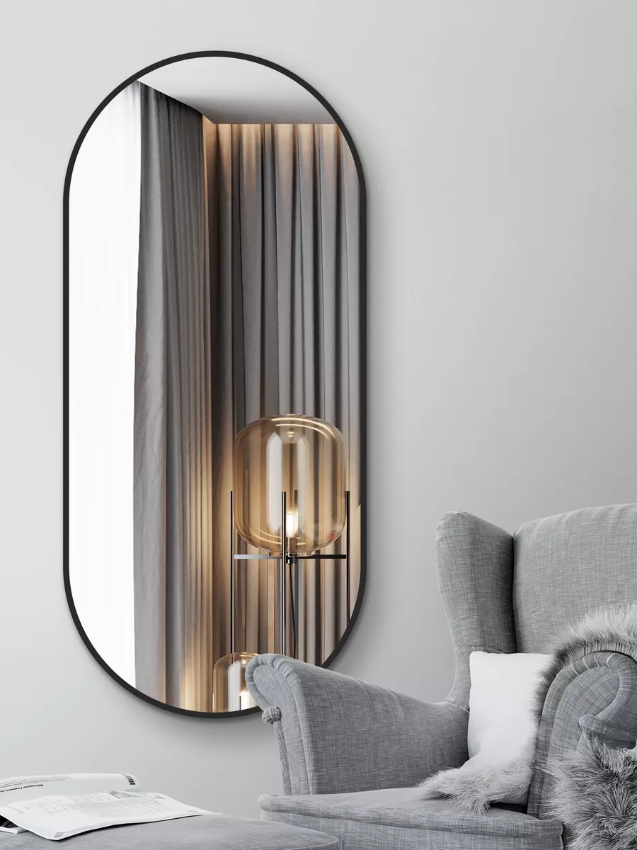 Алмаз-Люкс Овальное настенное зеркало с черной окантовкой