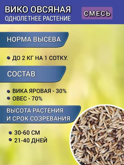 АГРОУСПЕХ Cидерат для огорода Вико-овсяная смесь 1 кг, 1 шт, 1 кг, 1 шт, фото 6