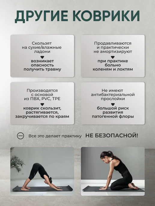Yogamatic Коврик для йоги нескользящий каучуковый профессиональный, синий, фото 5