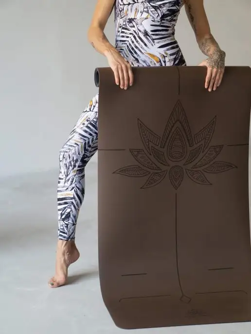 Yogamatic Коврик для йоги нескользящий каучуковый профессиональный, коричневый, фото 4