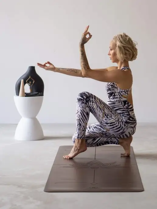 Yogamatic Коврик для йоги нескользящий каучуковый профессиональный, коричневый, фото 7