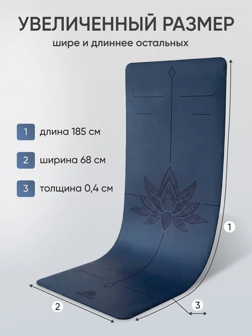 Yogamatic Коврик для йоги нескользящий каучуковый профессиональный, синий, фото 2