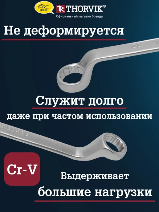 THORVIK W2S8TB Набор ключей гаечных накидных изогнутых серии ARC, 8 ТБ, фото 2